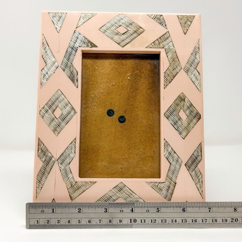 Anthropologie Capiz Shell Inlay 4x6 Picture Frame Blush Pink Geometric - Picture 6 of 8